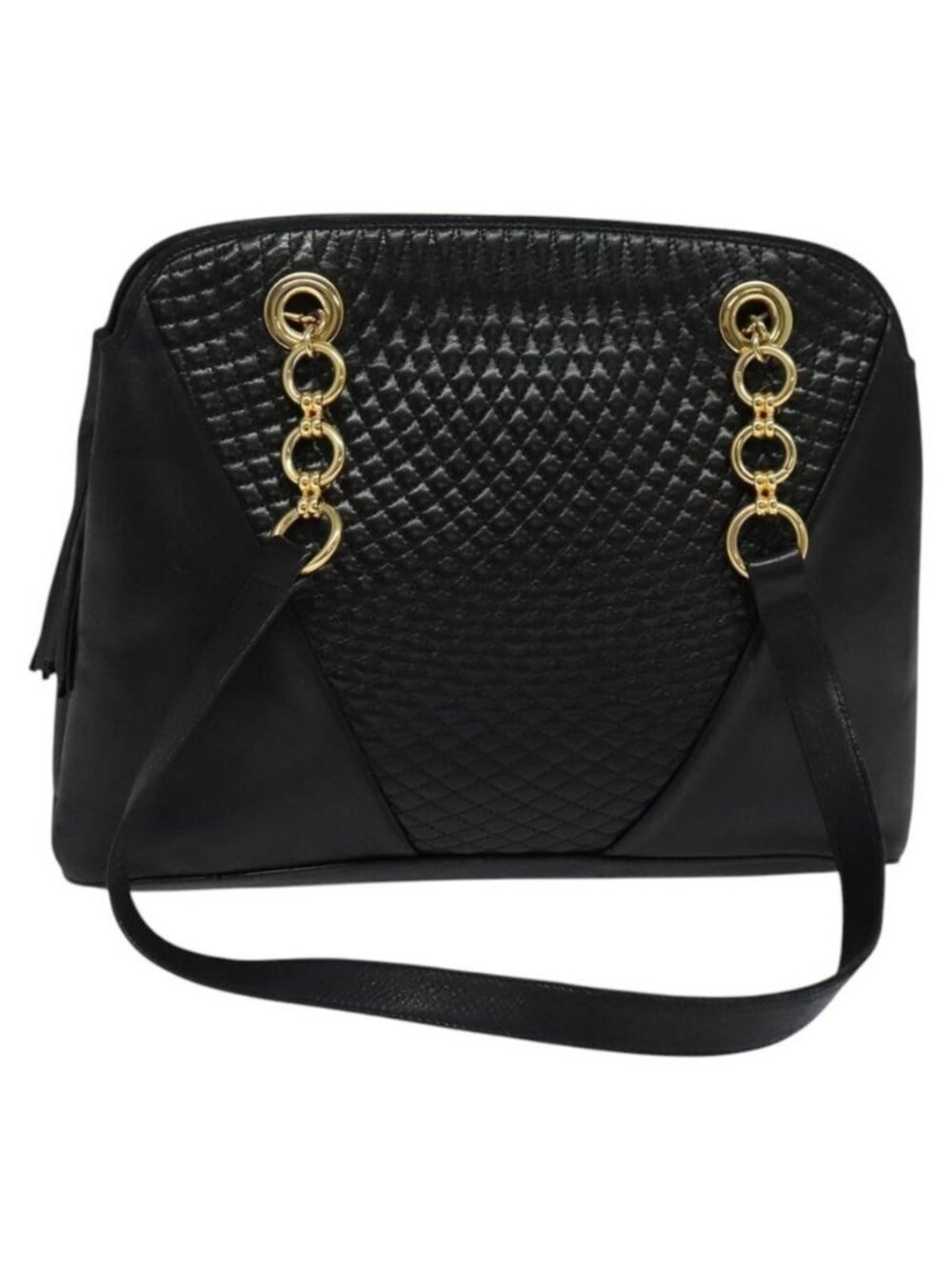 Authentic BALLY Shoulder Bag Leather Black Gold